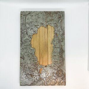 Handmade Laser Wood Cut Topographical Lake Tahoe Map Wall Hanging Pine